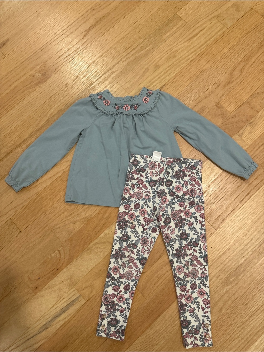 Haute Hippie Teal Floral-Embroidered Top with Pink & Teal Floral Leggings Set